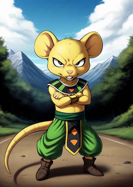 47576-155133130-_lora_QuitelaDrBall_0.95_ QuitelaDrBall, Mouse, yellow soft skin, gold cuffs on the arms, green pants, dark green belt, gray boo.png